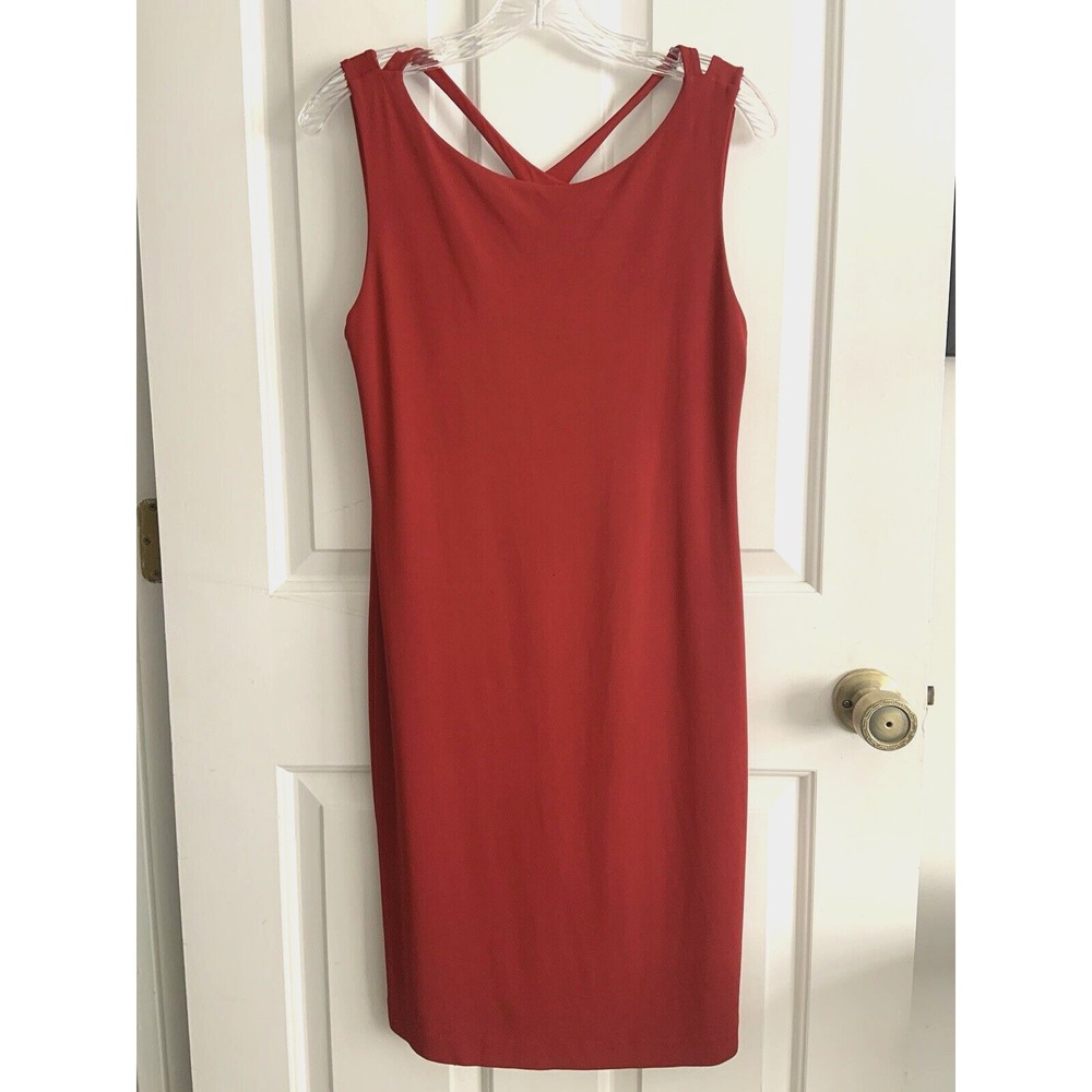 Lafayette 148 New York Womens Midi Red Dress cross back Sleeveless sz S *flaw